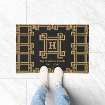 Luxus-Schwarz-Gold-Griechischer-Schlüssel-Monogram