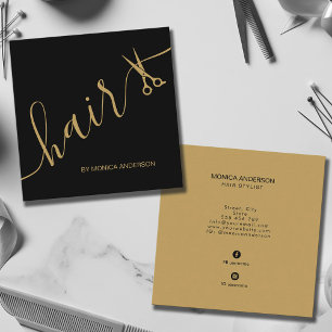 Luxus Schwarz Gold Haar Script Stylist Schere Quadratische Visitenkarte