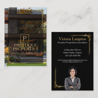 Luxus-Schwarz-Gold-Immobilien-Foto-Monogramm Visitenkarte