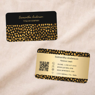 Luxus-Schwarz-Gold-Leopardenprint QR-Code Visitenkarte