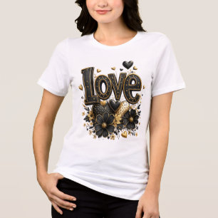 Luxus-Schwarz & Gold Love T-Shirt   Elegant Romant Tri-Blend Shirt