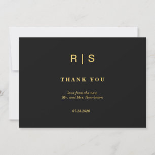 Luxus-Schwarz-Gold-Monogramm-Hochzeits-Dankeskarte Dankeskarte