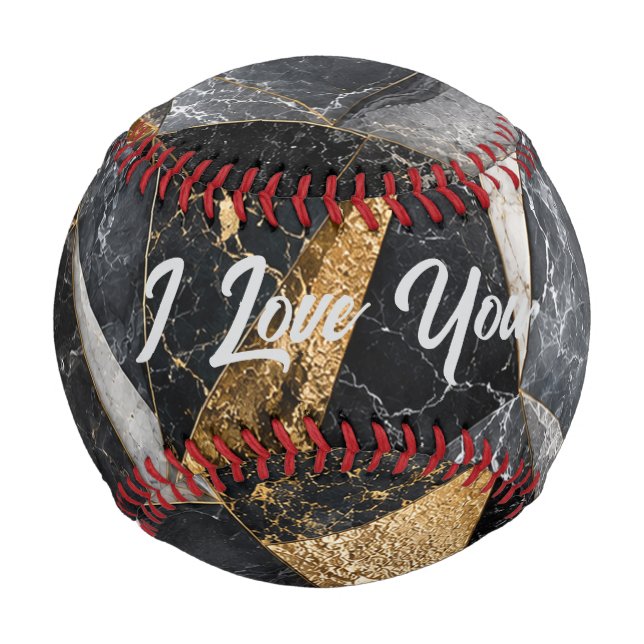Luxus-Schwarz-Gold-Smaragd-Marmor Baseball (Rückseite)