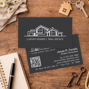 Luxus-Schwarz-Grau Immobilien Chic Professionell Visitenkarte