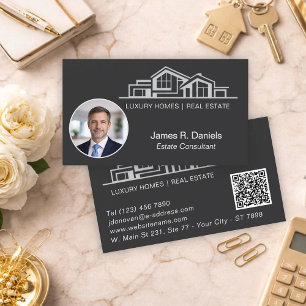 Luxus-Schwarz-Grau Immobilien Chic Professionell Visitenkarte