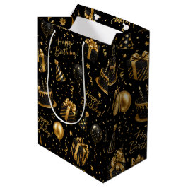 Luxus-Schwarz und Gold Alles Gute zum Geburtstag Mittlere Geschenktüte