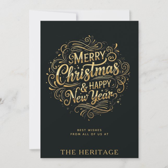 Luxus Schwarz und Gold Frohe Weihnachten & Neues J (Vorderseite)