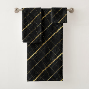 Luxus-Schwarz und Gold-Marmor Badhandtuch Set