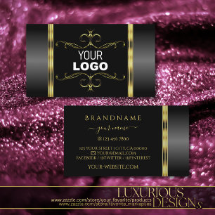 Luxus Schwarz und Gold Verziert mit Logo-Ornamenta Visitenkarte