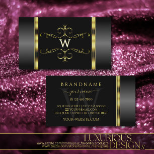 Luxus Schwarz und Gold Verziert Monogram Zierbild Visitenkarte