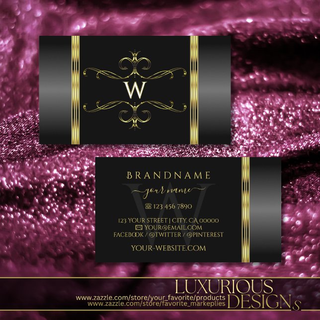 Luxus Schwarz und Gold Verziert Monogram Zierbild Visitenkarte (Von Creator hochgeladen)