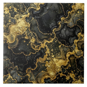 Luxus-Schwarz- und Goldmarmor-Alkohol-Tinte Fliese