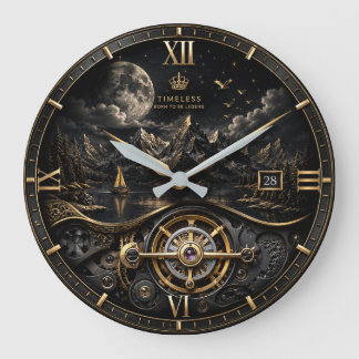 Luxus-Schwarze-Gold-Berg-Uhr – Zeitlose Eleganz Große Wanduhr