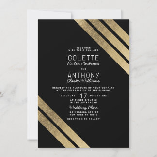 Luxus-schwarze moderne geometrische Hochzeit Einladung