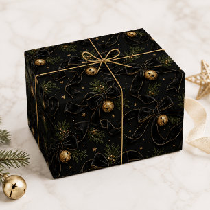 Luxus-Schwarze-Samt-Schleife-Gold-Schlacken-Weihna Geschenkpapier