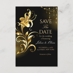 Luxus-Schwarze-und-Gold-Blumen-Save-the-Date-Karte Begleitkarte