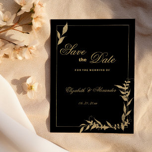Luxus-Schwarze-und-Gold-Laub-Save-the-Date Einladung