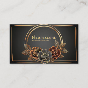 Luxus-Schwarze-und-Gold-Linienkunst-Rosen-Blumenmu Visitenkarte