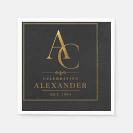 Luxus-Schwarze-und-Gold-personalisierte-Geburtstag Serviette
