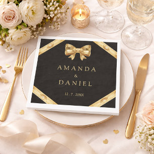 Luxus Schwarze und Goldene  Goldene Bogen Hochzeit Serviette