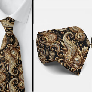 Luxus-Schwarze-Weiße-Gold-Paisley-Diamant-Halskraw Krawatte