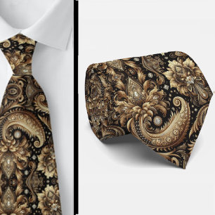 Luxus-Schwarze-Weiße-Gold-Paisley-Diamant-Halskraw Krawatte