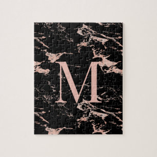 Luxus Schwarzer Marmor Rose Gold Foil Monogramm