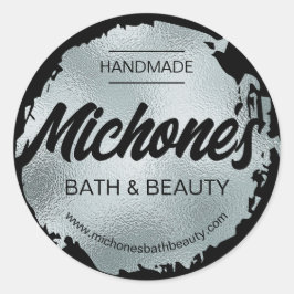 Luxus Schwarzer Silberstreifen Foil Modernes, maßg Runder Aufkleber