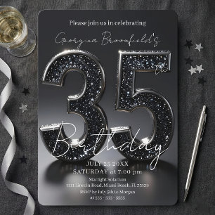 Luxus-Schwarzes Glitter-Silber-Glanz 35. Geburtsta Einladung