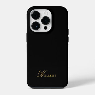 Luxus-Schwarzes & Gold-Elegantes-Script-Monogramm iPhone 14 Pro Hülle