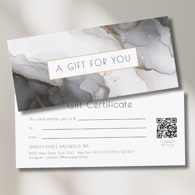 Luxus-Schwarzes-Gold-Marmor-QR-Code-Geschenkgutsch (Luxury Black Gold Marble QR Code Gift Certificate)