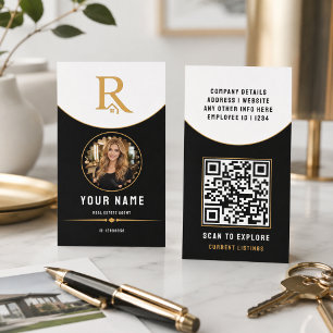 Luxus Schwarzes Gold Modernes Immobilien QR-Code I Telefonnummerkarte