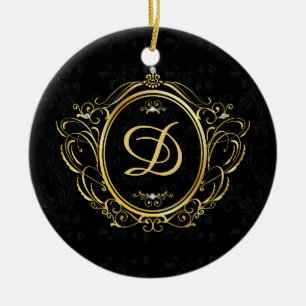 Luxus schwarzes Monogramm aus Gold Keramik Ornament