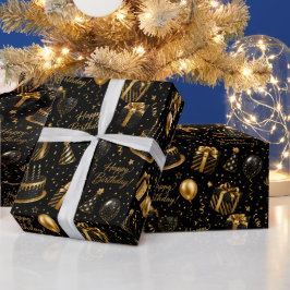 Luxus-Schwarzes und Goldenes Alles Gute zum Geburt Geschenkpapier