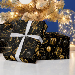 Luxus-Schwarzes und Goldenes Alles Gute zum Geburt Geschenkpapier
