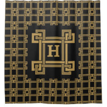 Luxus-Schwarzgold-Griechischer-Schlüssel-Monogramm