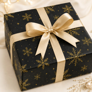 Luxus-Schwarzgold-Schneeflocken-Stern-Weihnachtsge Geschenkpapier