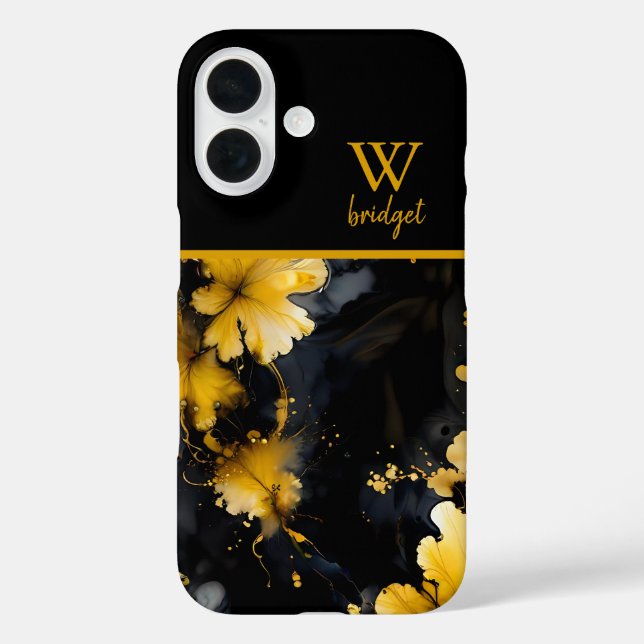 Luxus-Schwarzgoldagat iPhone 16 Hülle (Rückseite)