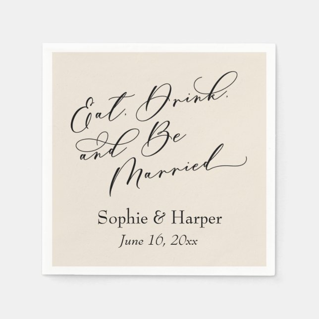 Luxus Script essen Drink und Verheiratete Creme Serviette (Vorderseite)