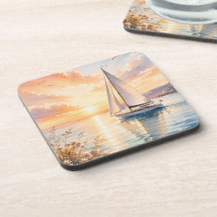 Luxus-Segelboot bei Sonnenaufgang Aquarell  Getränkeuntersetzer