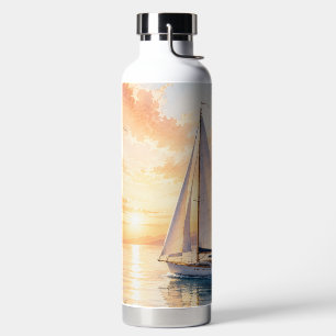 Luxus-Segelyacht bei Sonnenaufgang Aquarell Trinkflasche