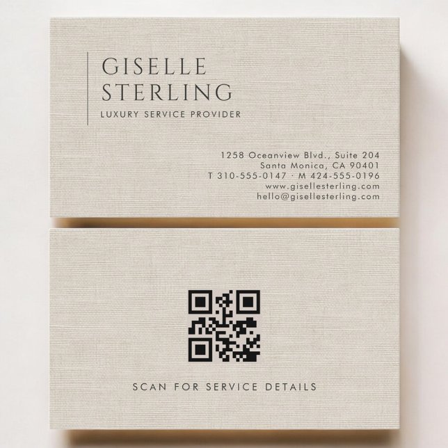Luxus-Service-Anbieter Neutrales Leinen-QR-Code Visitenkarte (Von Creator hochgeladen)