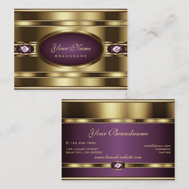 Luxus Shimmery Gold und Lila Glitzy Rhinestones Visitenkarte (Vorne/Hinten)