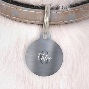 Luxus Silber gebürstetes Metall Monogramm Haustiermarke