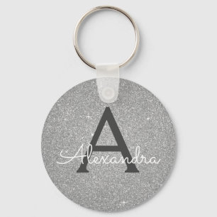 Luxus-Silber-Glitter & -Funkeln-Monogramm Schlüsselanhänger