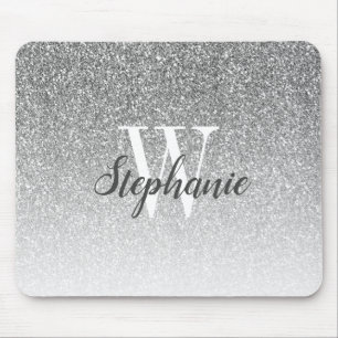 Luxus-Silber-Ombre-Faux-Glitter-Monogramm Mousepad
