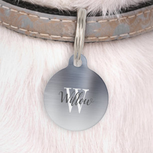 Luxus Silber Ombre gebürstetes Metall Monogramm Haustiermarke