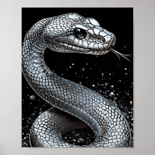 Luxus-Silber-Schlangenposter – Ästhetisches Tier Poster