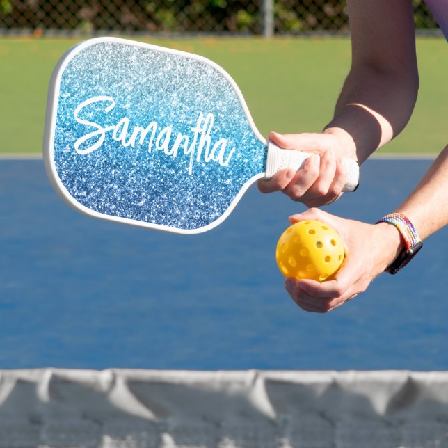 Luxus Silver Azure Blue Glitzer Pickleball Schläger (InSitu)