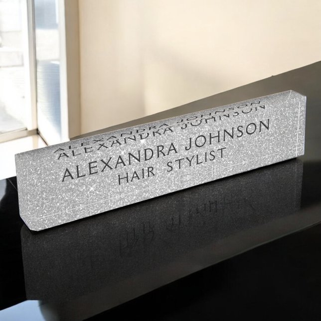 Luxus Silver Beruflicher Glitzer Sparkle Modern Namensplakette (Von Creator hochgeladen)